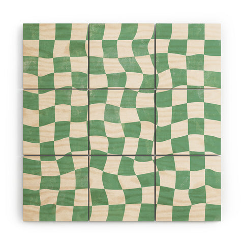 Avenie Warped Checkerboard Teal Wood Wall Mural