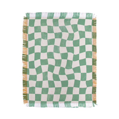 Avenie Warped Checkerboard Teal Throw Blanket