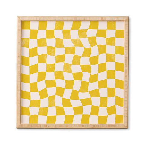 Avenie Warped Checkerboard Yellow Framed Wall Art