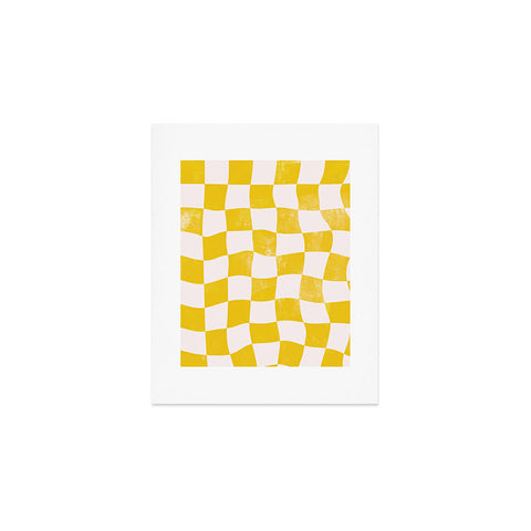 Avenie Warped Checkerboard Yellow Art Print