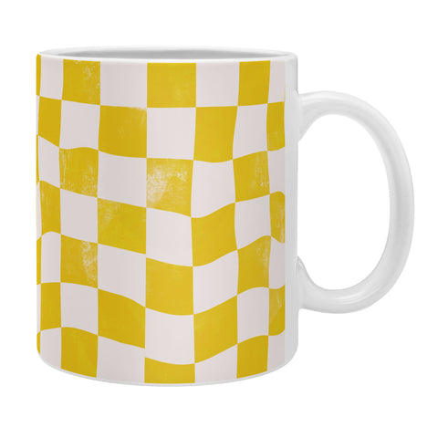 Avenie Warped Checkerboard Yellow Coffee Mug