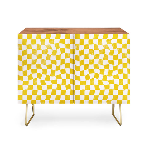 Avenie Warped Checkerboard Yellow Credenza