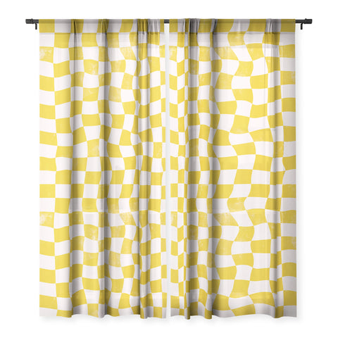 Avenie Warped Checkerboard Yellow Sheer Non Repeat