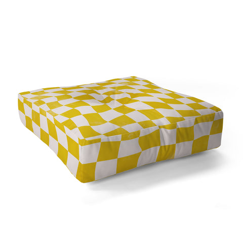 Avenie Warped Checkerboard Yellow Floor Pillow Square