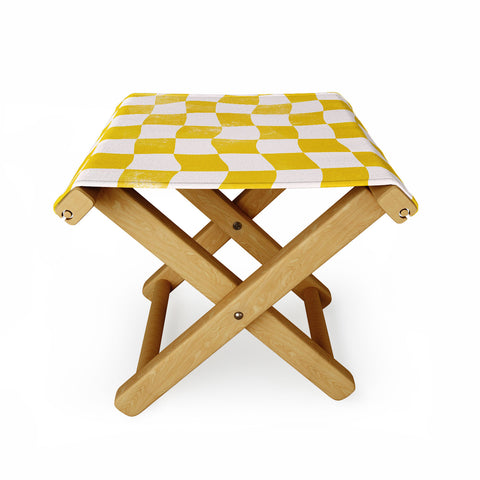 Avenie Warped Checkerboard Yellow Folding Stool
