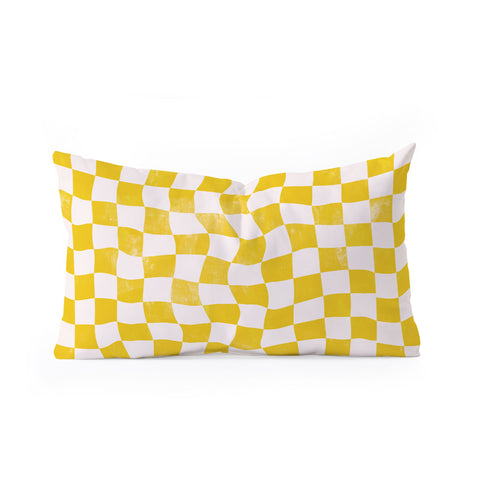 Avenie Warped Checkerboard Yellow Oblong Throw Pillow