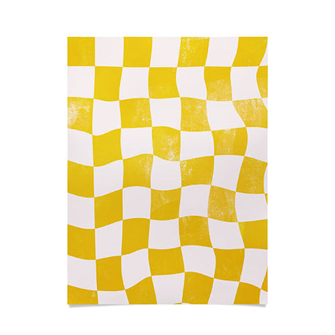 Avenie Warped Checkerboard Yellow Poster