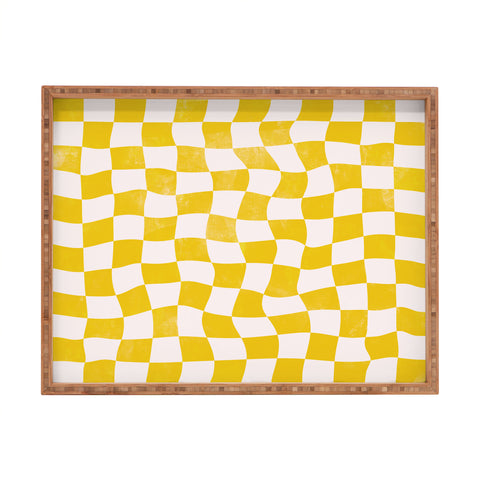 Avenie Warped Checkerboard Yellow Rectangular Tray