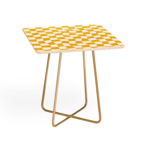 Avenie Warped Checkerboard Yellow Side Table
