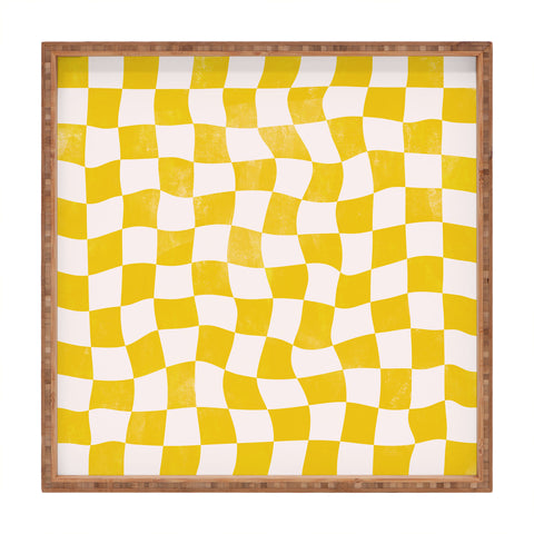 Avenie Warped Checkerboard Yellow Square Tray