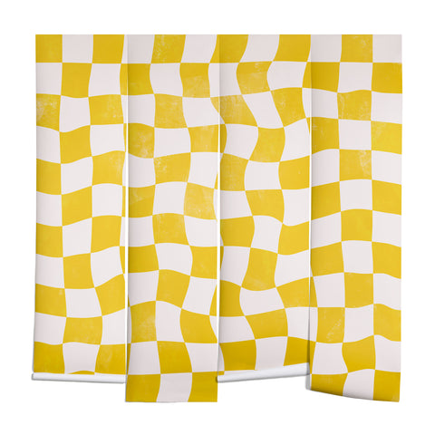 Avenie Warped Checkerboard Yellow Wall Mural