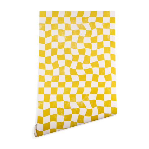 Avenie Warped Checkerboard Yellow Wallpaper