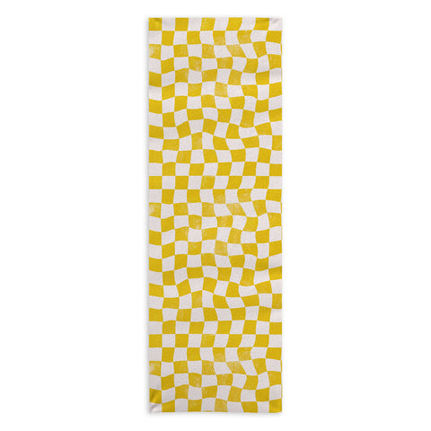 Avenie Warped Checkerboard Yellow Yoga Towel