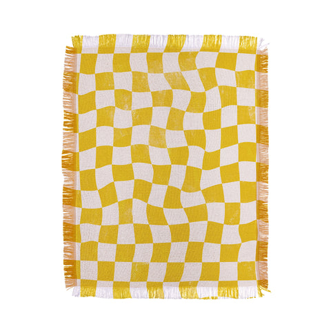 Avenie Warped Checkerboard Yellow Throw Blanket
