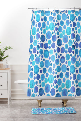 Avenie Watercolor Bubbles Blue Shower Curtain And Mat