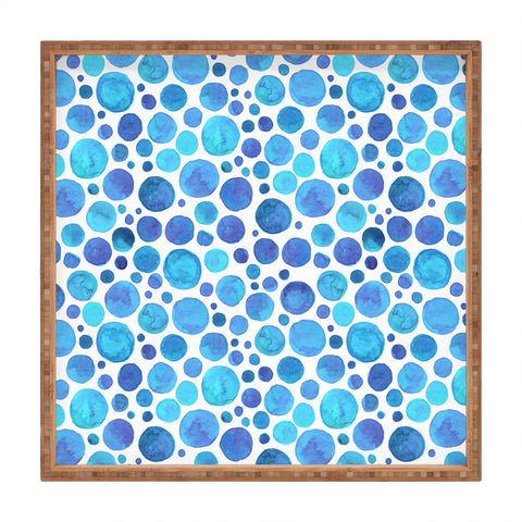Avenie Watercolor Bubbles Blue Square Tray