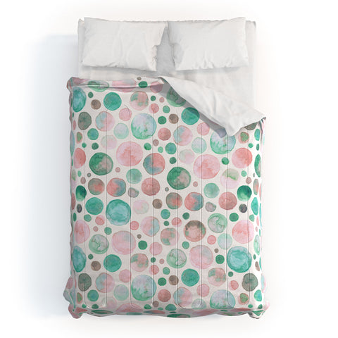 Avenie Watercolor Bubbles Mint Blush Comforter