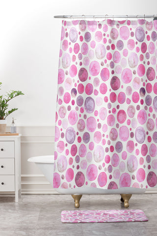 Avenie Watercolor Bubbles Pink Shower Curtain And Mat