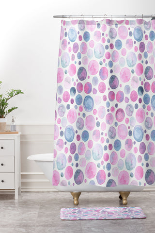 Avenie Watercolor Bubbles Violet Shower Curtain And Mat