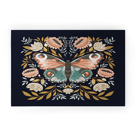 Avenie William Morris Butterfly Midn Welcome Mat