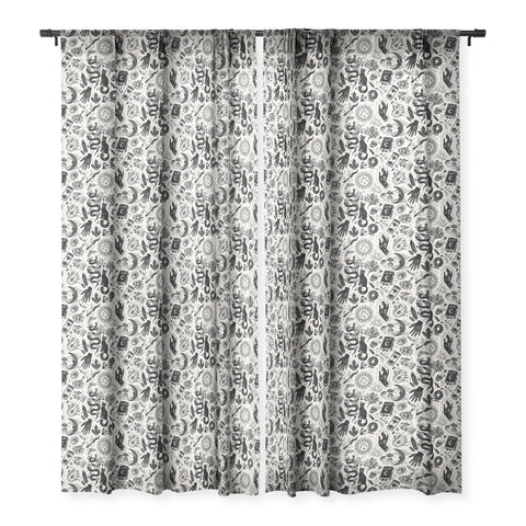 Avenie Witch Vibes Black and White Sheer Window Curtain