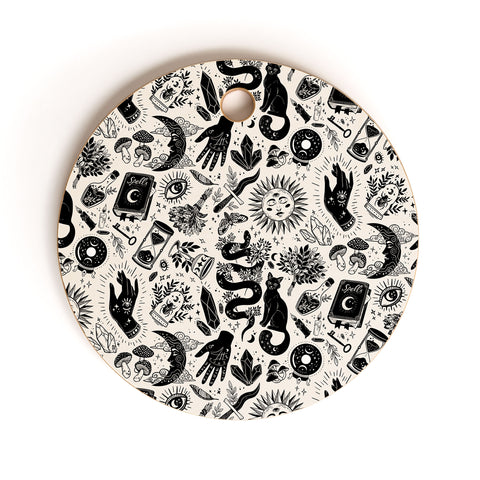 Avenie Witch Vibes Black and White Cutting Board Round