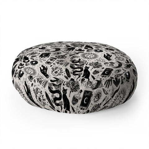 Avenie Witch Vibes Black and White Floor Pillow Round