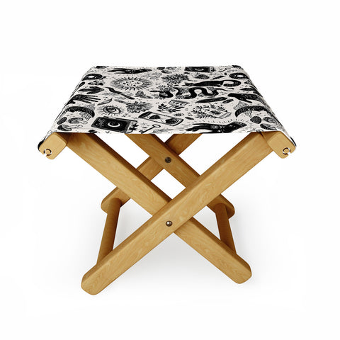 Avenie Witch Vibes Black and White Folding Stool