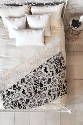 Avenie Witch Vibes Black and White Fleece Throw Blanket
