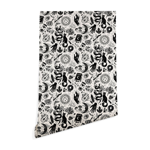 Avenie Witch Vibes Black and White Wallpaper