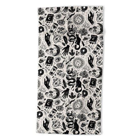 Avenie Witch Vibes Black and White Beach Towel