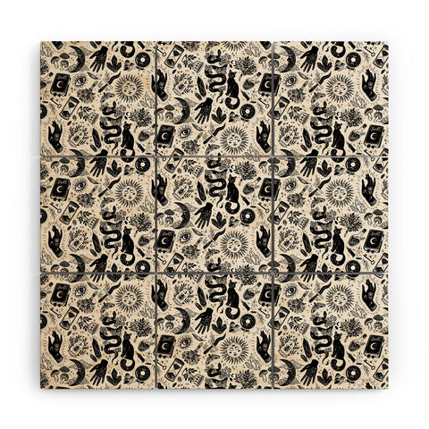 Avenie Witch Vibes Black and White Wood Wall Mural