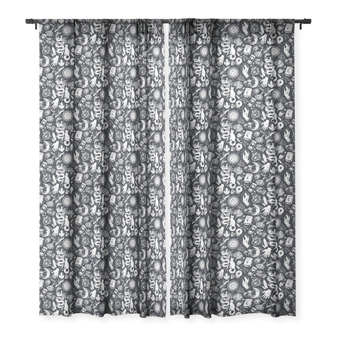 Avenie Witchy Vibes Black and White Sheer Window Curtain