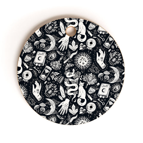Avenie Witchy Vibes Black and White Cutting Board Round