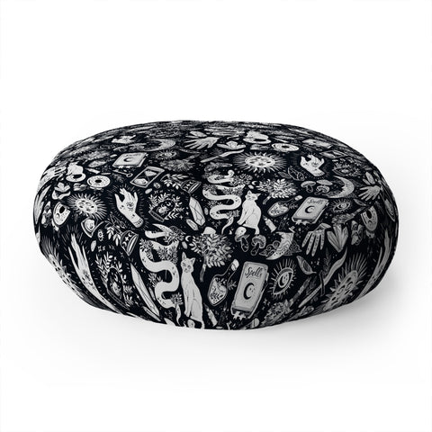 Avenie Witchy Vibes Black and White Floor Pillow Round