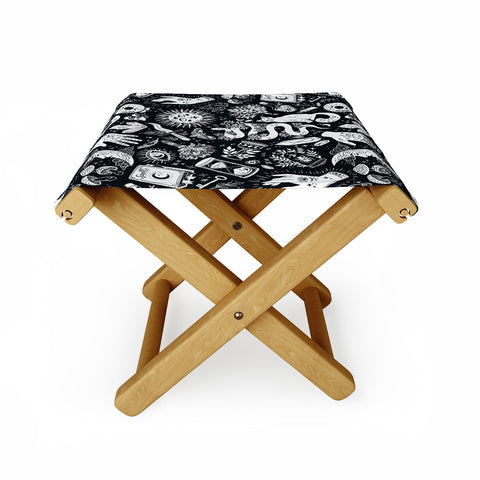 Avenie Witchy Vibes Black and White Folding Stool