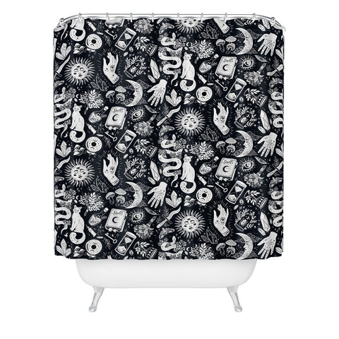 Avenie Witchy Vibes Black and White Shower Curtain