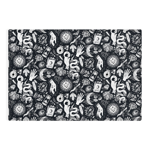 Avenie Witchy Vibes Black and White Outdoor Rug