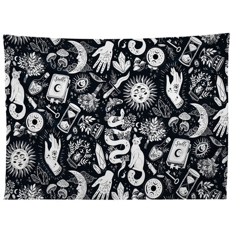 Avenie Witchy Vibes Black and White Tapestry
