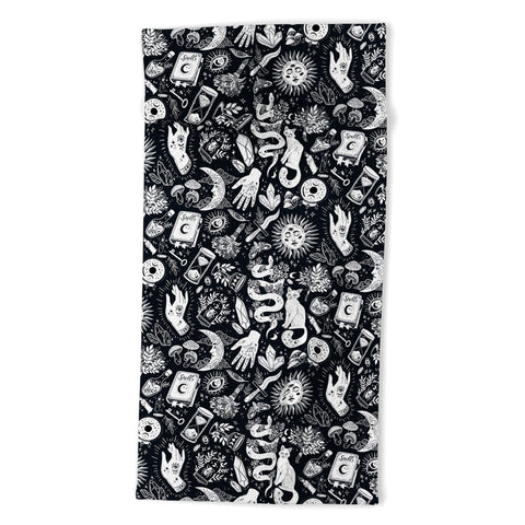 Avenie Witchy Vibes Black and White Beach Towel