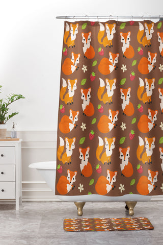 Avenie Woodland Fox Pattern II Shower Curtain And Mat