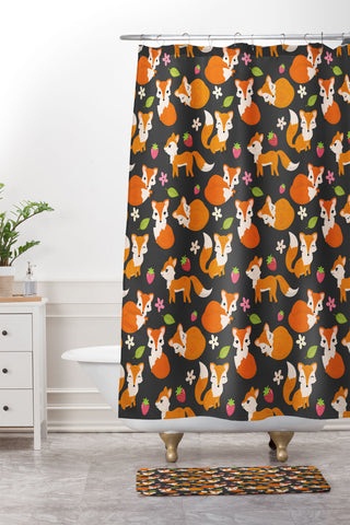 Avenie Woodland Fox Pattern Shower Curtain And Mat