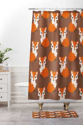 Avenie Woodland Fox Sitting Shower Curtain And Mat