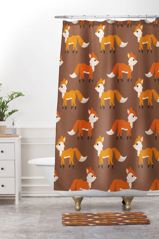 Avenie Woodland Foxes Shower Curtain And Mat