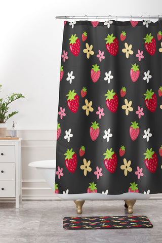 Avenie Woodland Strawberry Shower Curtain And Mat