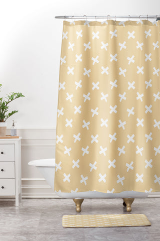 Avenie X Marks The Spot Honey Yellow Shower Curtain And Mat