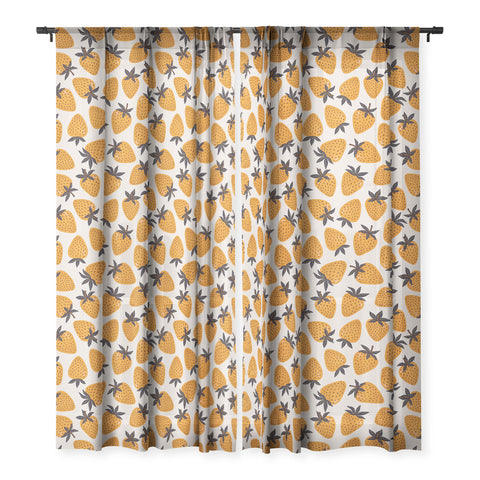 Avenie Yellow and Grey Strawberries Sheer Window Curtain