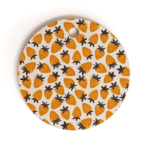 Avenie Yellow and Grey Strawberries Cutting Board Round