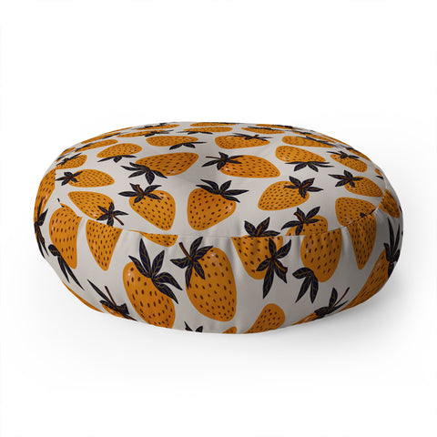 Avenie Yellow and Grey Strawberries Floor Pillow Round