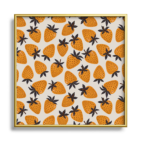 Avenie Yellow and Grey Strawberries Metal Square Framed Art Print